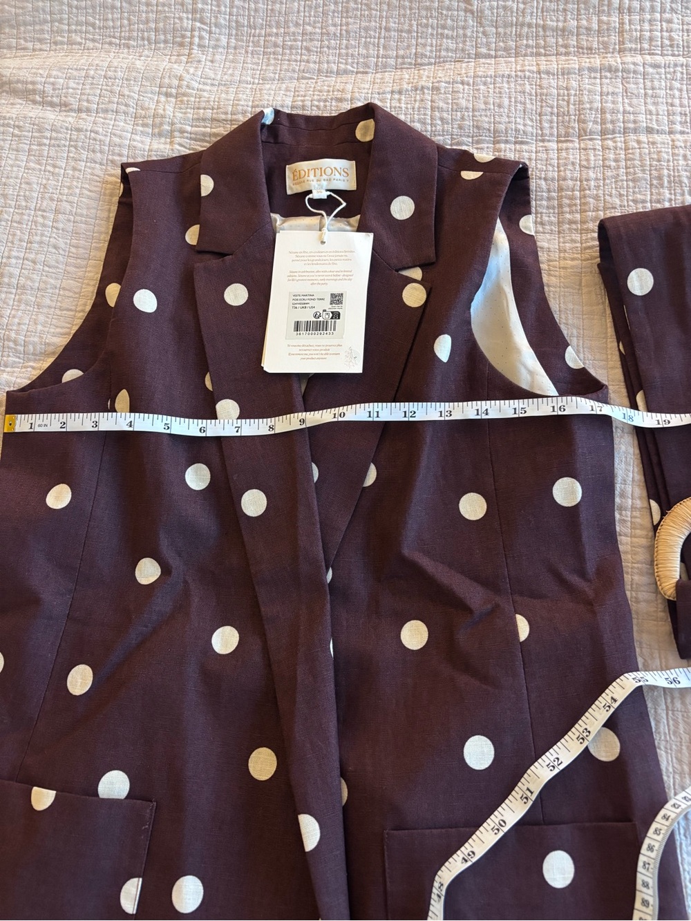NWT Sézane Martina Jacket in Ecru Polka Dots on Chocolate Print Size 4/36 - Picture 6 of 7